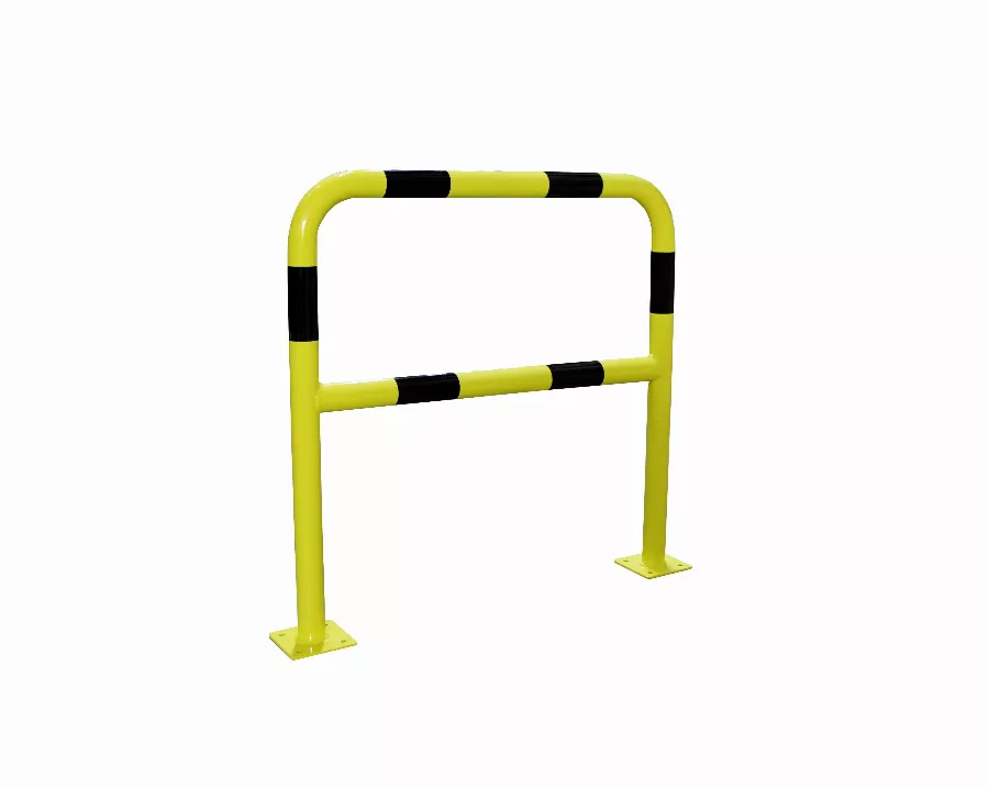Barrière de protection noire et jaune avec platine 150 x 150 mm VISO - acier galva - 1500 x 1000 m - Ø40 mm - BAR415NJ