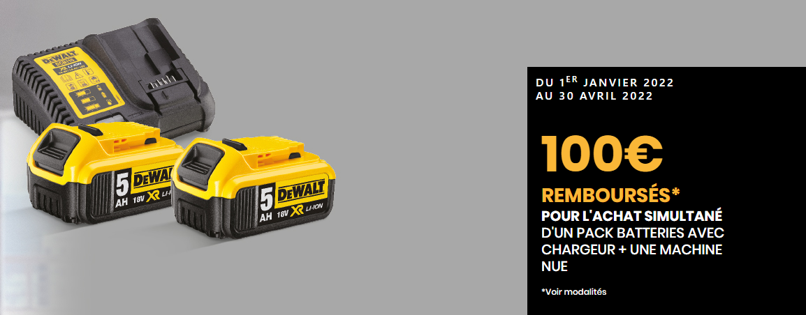 100€ REMBOURSÉS* POUR L'ACHAT SIMULTANÉ D'UN PACK BATTERIES AVEC CHARGEUR + UNE MACHINE NUE