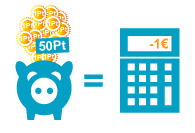 50 pts = 1 euro 50 pts = 1 euro