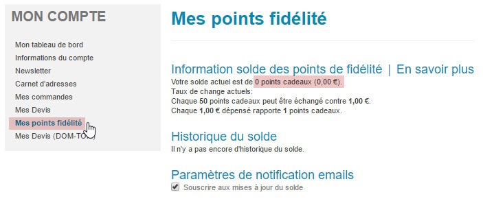 Compte points fidelité